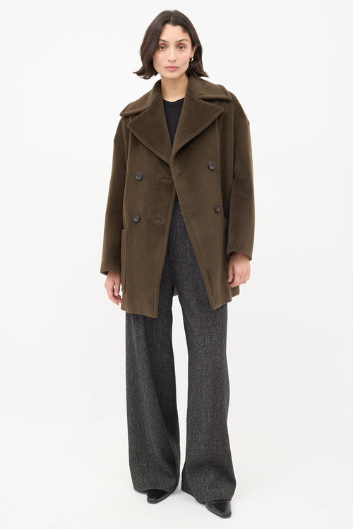 Max Mara Studio Brown Wool Double Breasted Mid Length Coat