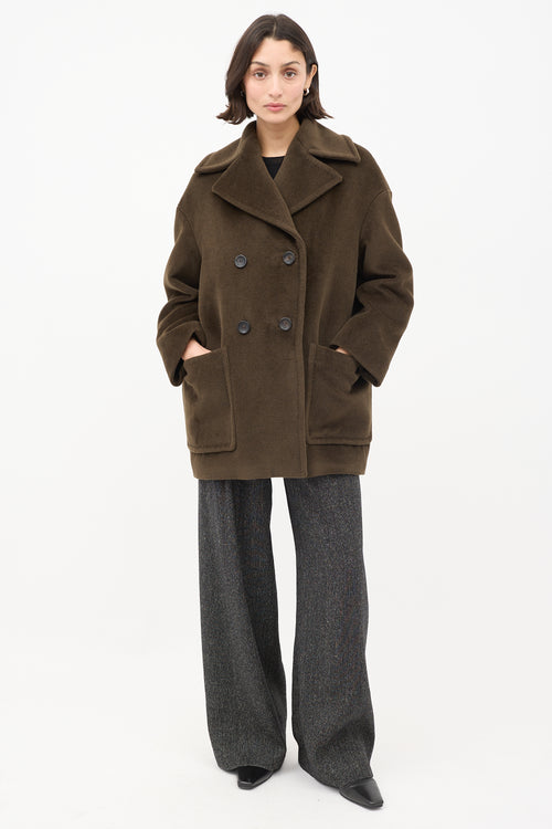 Max Mara Studio Brown Wool Double Breasted Mid Length Coat