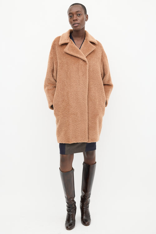 Max Mara Studio Brown Wool Mid Length Teddy Coat