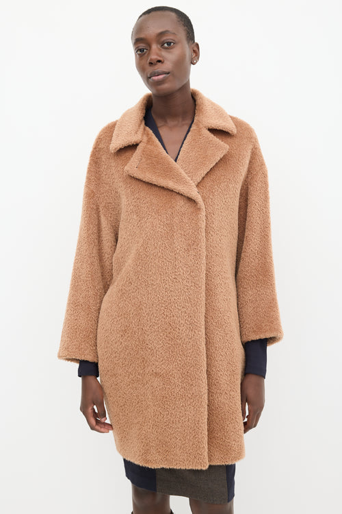 Max Mara Studio Brown Wool Mid Length Teddy Coat