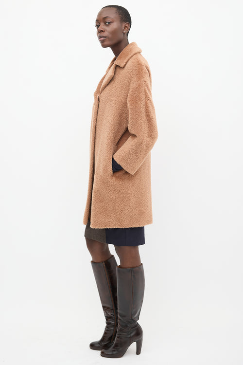 Max Mara Studio Brown Wool Mid Length Teddy Coat