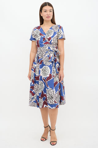 Max Mara Weekend Blue 
Multicolour Floral Faux Wrap Dress