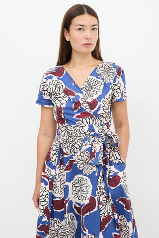 Max Mara Weekend Blue 
Multicolour Floral Faux Wrap Dress