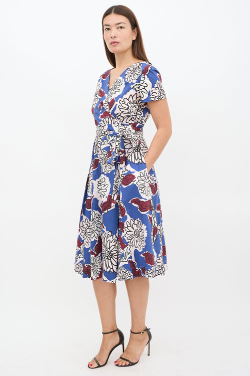 Max Mara Weekend Blue 
Multicolour Floral Faux Wrap Dress