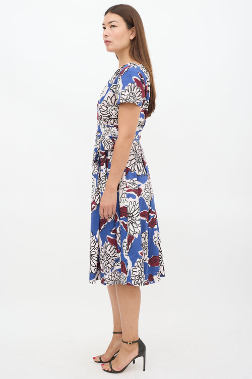 Max Mara Weekend Blue 
Multicolour Floral Faux Wrap Dress