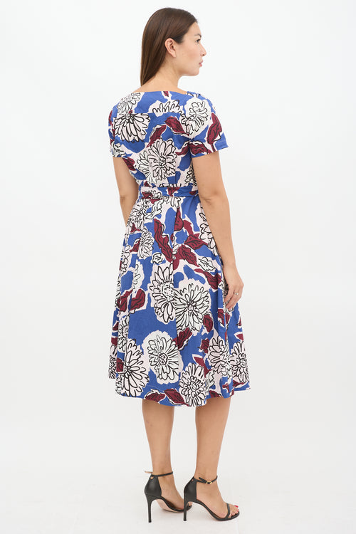 Max Mara Weekend Blue 
Multicolour Floral Faux Wrap Dress