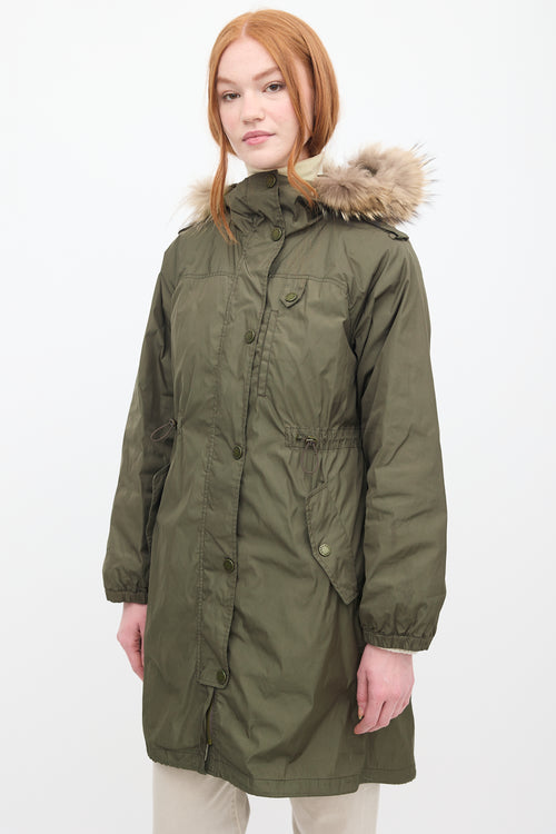 Max Mara Weekend Green Fur Trim Padded Anorak Coat