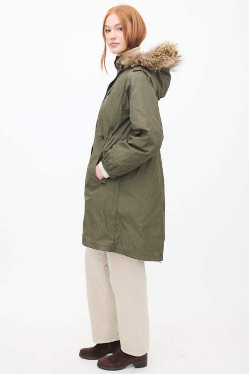 Max Mara Weekend Green Fur Trim Padded Anorak Coat