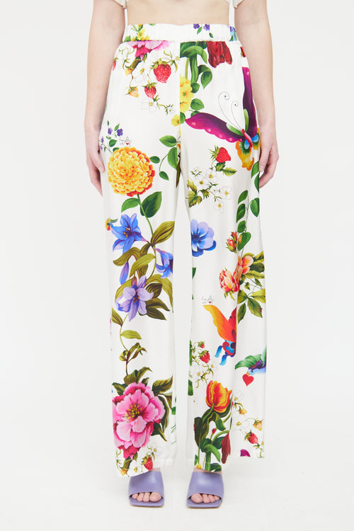 Max Mara White 
Multicolour Silk Floral Trouser