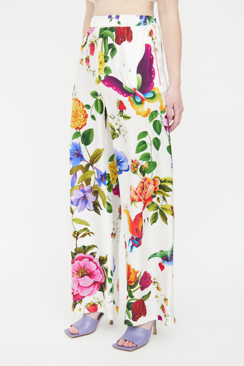 Max Mara White 
Multicolour Silk Floral Trouser