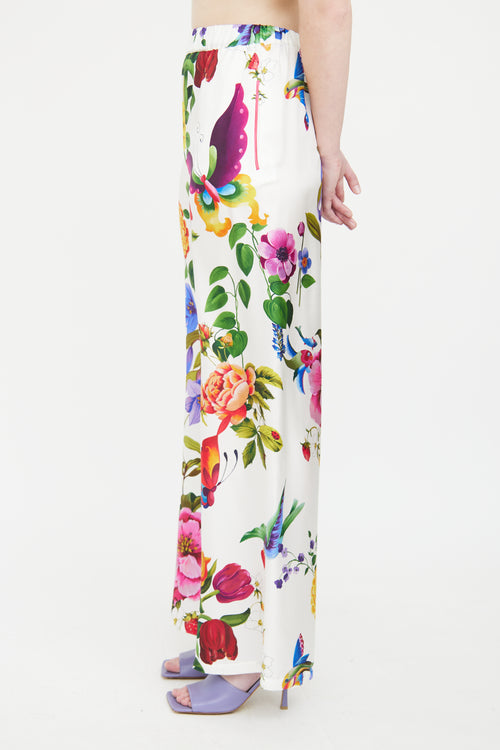 Max Mara White 
Multicolour Silk Floral Trouser