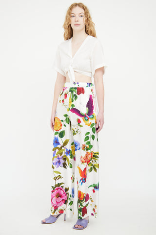 Max Mara White 
Multicolour Silk Floral Trouser