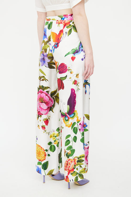 Max Mara White 
Multicolour Silk Floral Trouser