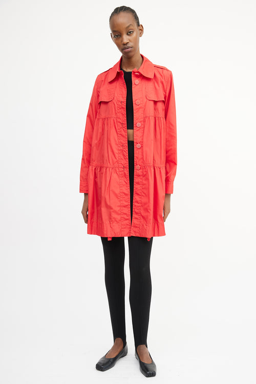 Max Mara Weekend Red Nylon Gathered Tier Coat