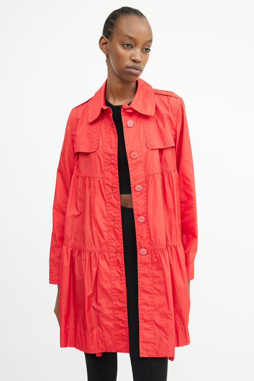 Max Mara Weekend Red Nylon Gathered Tier Coat