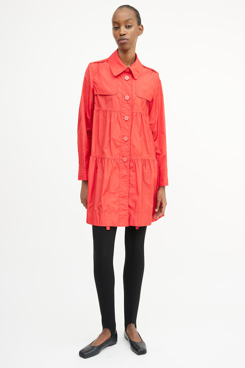 Max Mara Weekend Red Nylon Gathered Tier Coat