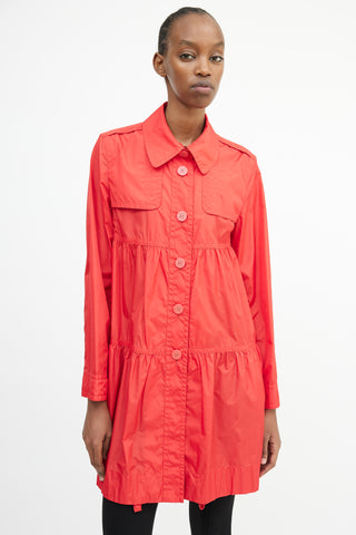 Max Mara Weekend Red Nylon Gathered Tier Coat