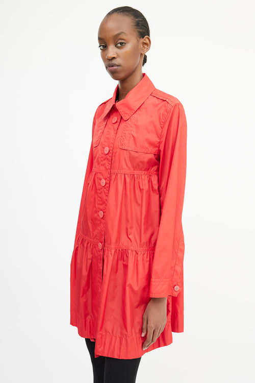 Max Mara Weekend Red Nylon Gathered Tier Coat