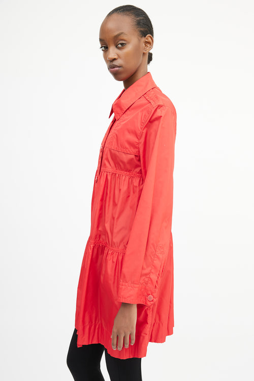 Max Mara Weekend Red Nylon Gathered Tier Coat