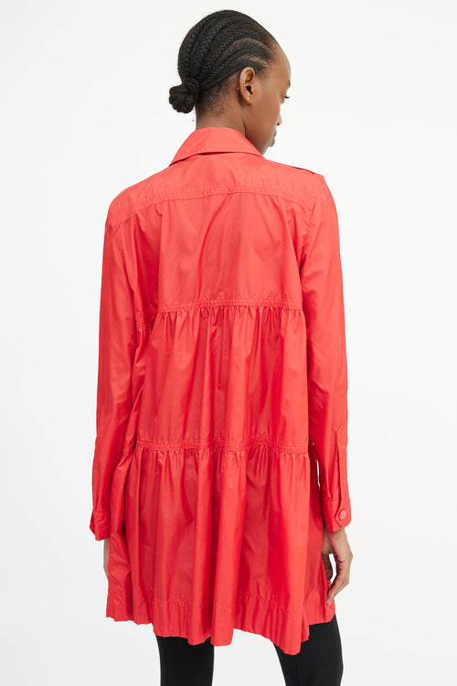 Max Mara Weekend Red Nylon Gathered Tier Coat