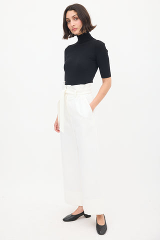 Max Mara White Belted Paperbag Wide Leg Trouser