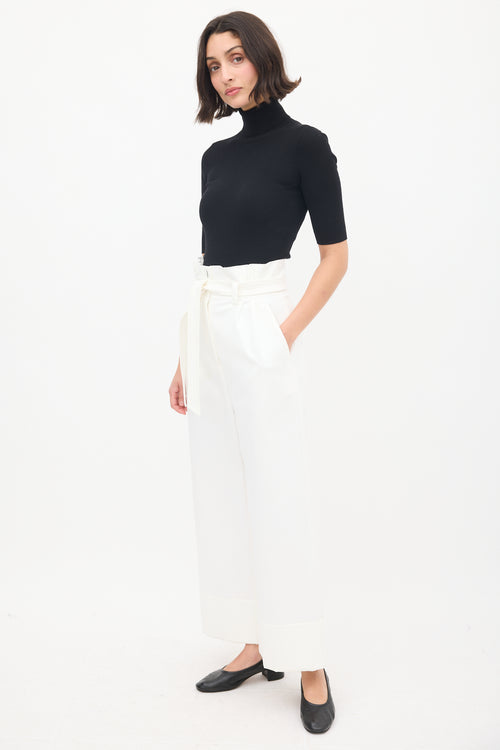 Max Mara White Belted Paperbag Wide Leg Trouser