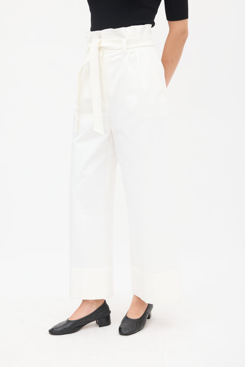 Max Mara White Belted Paperbag Wide Leg Trouser