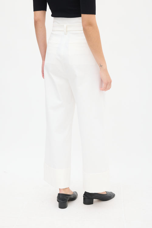 Max Mara White Belted Paperbag Wide Leg Trouser