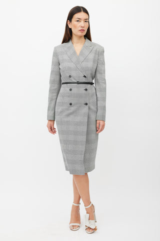 Max Mara White 
Black Houndstooth Belted Coat Dress