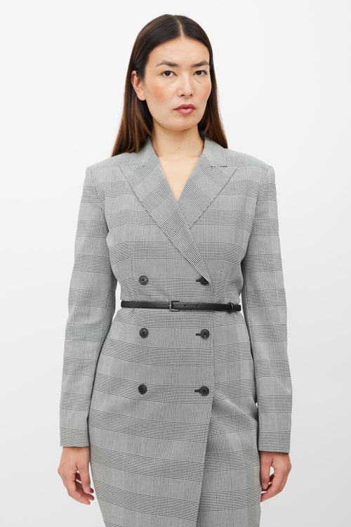 Max Mara White 
Black Houndstooth Belted Coat Dress