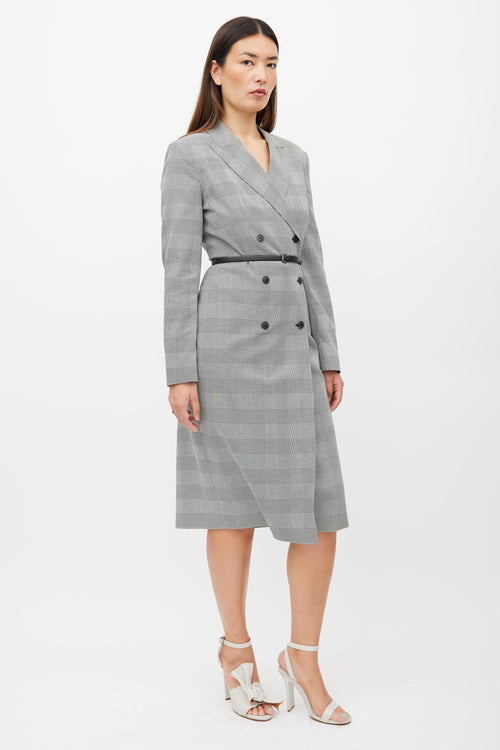 Max Mara White 
Black Houndstooth Belted Coat Dress