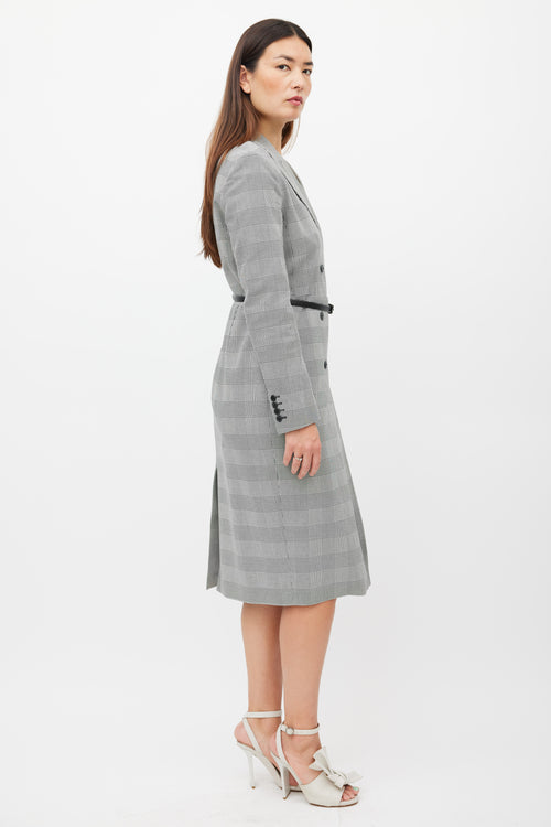 Max Mara White 
Black Houndstooth Belted Coat Dress