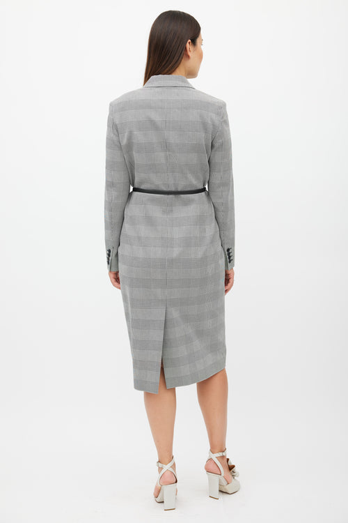 Max Mara White 
Black Houndstooth Belted Coat Dress