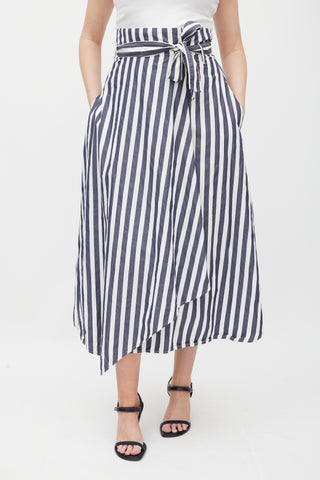 Max Mara White 
Blue Striped Wrap Skirt