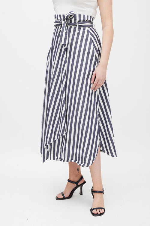 Max Mara White 
Blue Striped Wrap Skirt