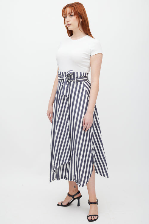 Max Mara White 
Blue Striped Wrap Skirt