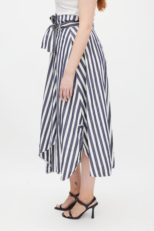 Max Mara White 
Blue Striped Wrap Skirt