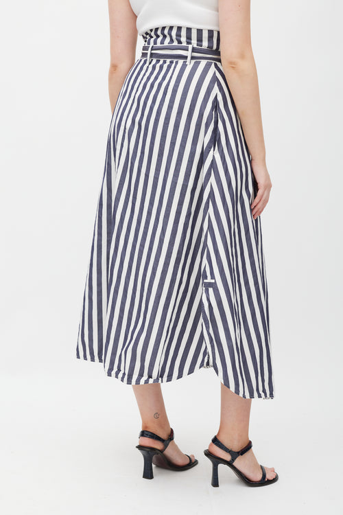 Max Mara White 
Blue Striped Wrap Skirt