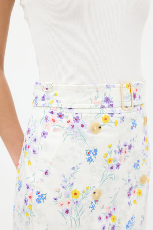 Max Mara White 
Multicolour Cotton Floral Belted Skirt