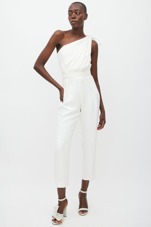 Max Mara White One Shoulder Belted Jumpsuit