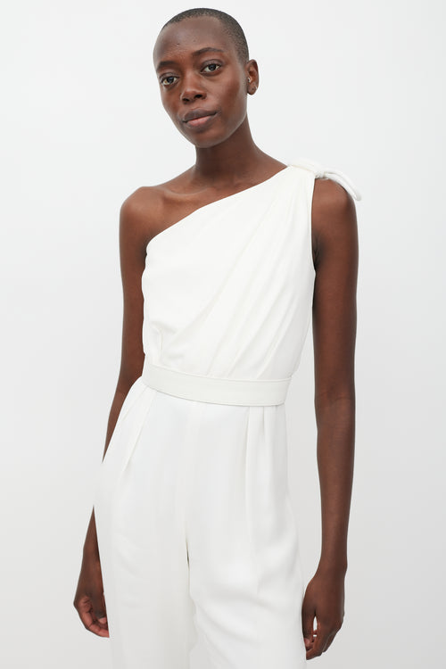 Max Mara White One Shoulder Belted Jumpsuit