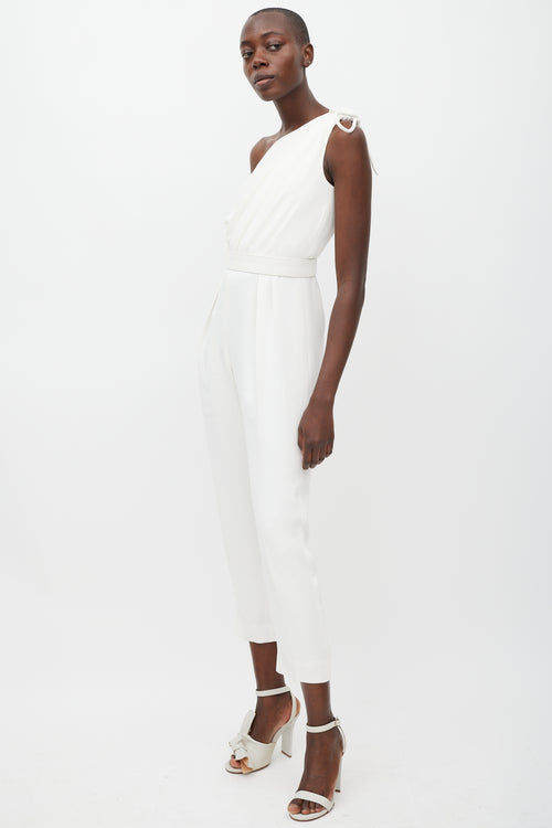 Max Mara White One Shoulder Belted Jumpsuit