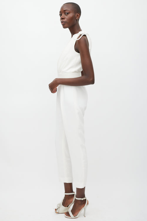 Max Mara White One Shoulder Belted Jumpsuit