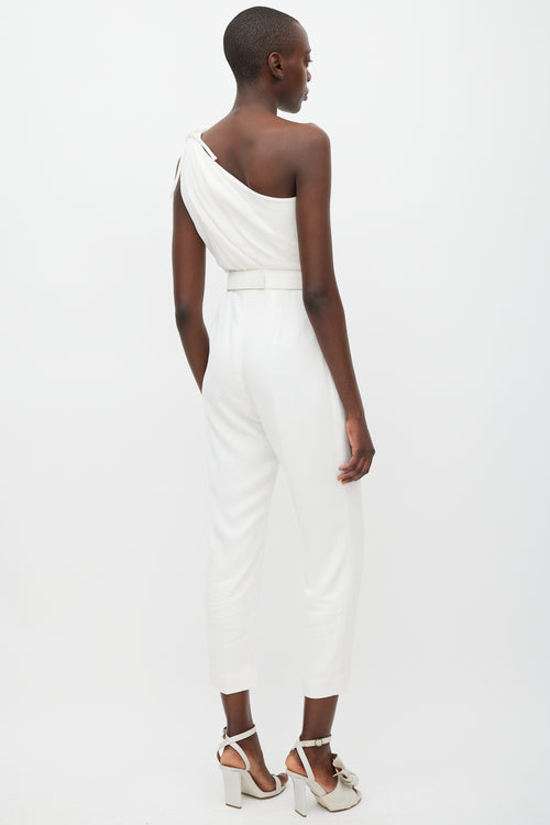 Max Mara White One Shoulder Belted Jumpsuit