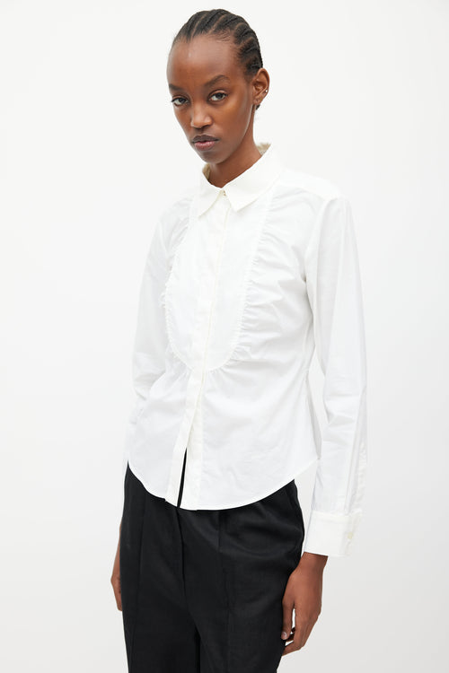 Max Mara White Pleated Bib Shirt