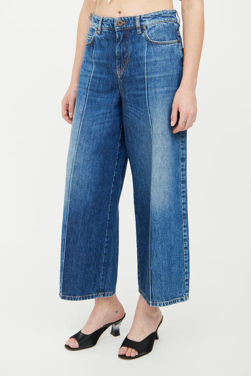 Max Mara Medium Wash Pleated Wide Leg Jean