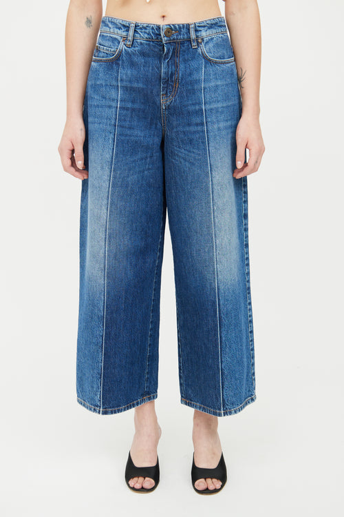 Max Mara Medium Wash Pleated Wide Leg Jean