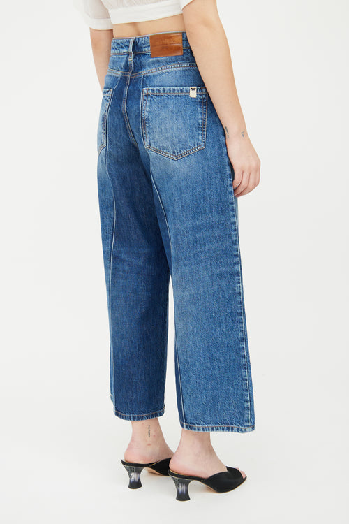 Max Mara Medium Wash Pleated Wide Leg Jean