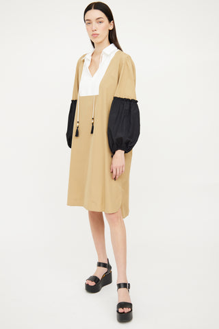 Max Mara Beige 
Black Cinch Tie Dress