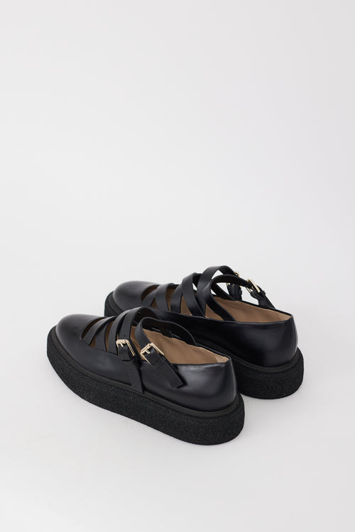 Max Mara Black Leather Strappy 30MM Rockballet Flat